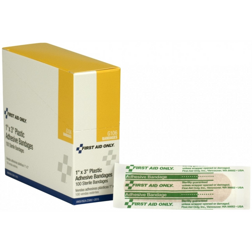 First Aid Only 1"x3" Plastic Bandages 100/box First Aid Only 1"x3" Plastic Bandages 100/box