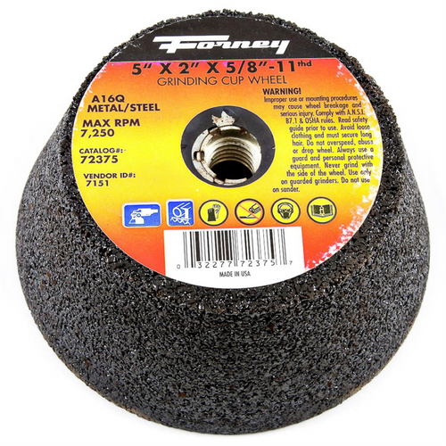 Forney Industries Cup Wheel, Metal, 5 in x 5/8 in-11 Forney Industries Cup Wheel, Metal, 5 in x 5/8 in-11