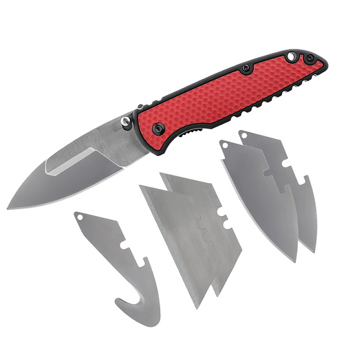 COAST Products DX430 1919 Reserve Shift Interchangeable Razor/Drop Point/Gut Hook Exchange Blade Folding Pocket Knife - Red/Black