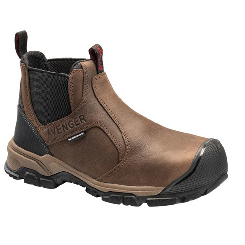 Avenger Ripsaw Romeo Series - Men's Mid-Top Slip-On Boots - Aluminum Toe - IC|EH|SR|PR - Brown/Black - Size: 14M Avenger Ripsaw Romeo Series - Men's Mid-Top Slip-On Boots - Aluminum Toe - IC|EH|SR|PR - Brown/Black - Size: 14M