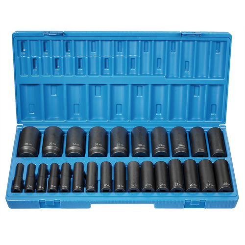 Grey Pneumatic 26 PC 1/2" DR 12 PT DEEP LENGTH METRIC SET Grey Pneumatic 26 PC 1/2" DR 12 PT DEEP LENGTH METRIC SET