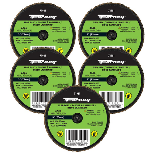 Forney Industries Quick Change Flap Disc, 36 Grit, 3 in (5-Pack of Forney 71981)