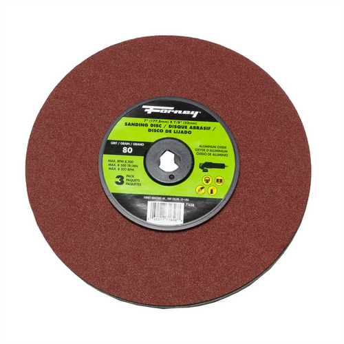 Forney Industries Resin Fibre Sanding Disc, Aluminum Oxide, 7 in x 7/8 in Arbor, 80 Grit