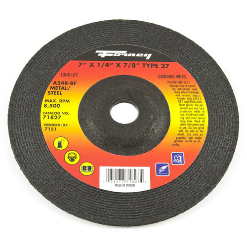 Forney Industries Grinding Wheel, Metal, Type 27, 7 in x 1/4 in x 7/8 in Forney Industries Grinding Wheel, Metal, Type 27, 7 in x 1/4 in x 7/8 in