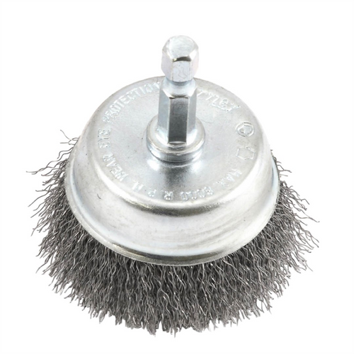 Forney Industries Cup Brush, Crimped, 2 in x .008 in x 1/4 in Hex Shank