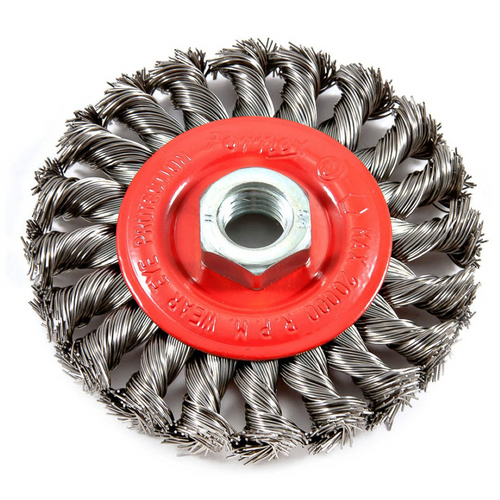 Forney Industries Wire Wheel, Knotted, 4 in x .020 in x 5/8 in-11 Arbor Forney Industries Wire Wheel, Knotted, 4 in x .020 in x 5/8 in-11 Arbor