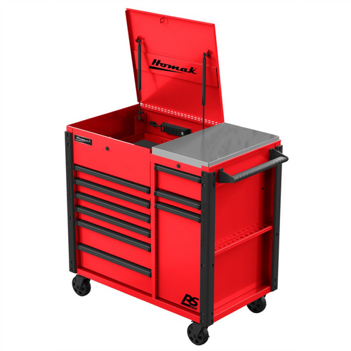 Homak Manufacturing 44" RSPRO 9-DRAWER POWER SERVICE CART-RED