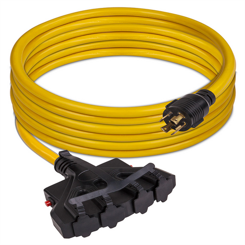 Firman Power Cord L14-30P to 4x5-20R 25ft Extension 10 AWG with Circuit Breakers and Storage Strap Firman Power Cord L14-30P to 4x5-20R 25ft Extension 10 AWG with Circuit Breakers and Storage Strap
