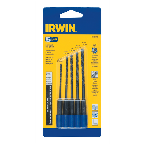 Hanson 5 Piece Black Oxide Hex Shank Drill Bit Set Hanson 5 Piece Black Oxide Hex Shank Drill Bit Set