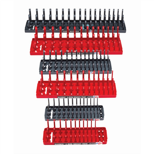 Hansen Global 6 Piece 3 Row Socket Tray Set - Red/Grey