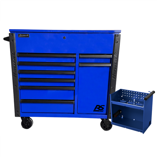 Homak Manufacturing 44" 8-Drawer Service Cart w/Power Tool Holder Drawer- Blue