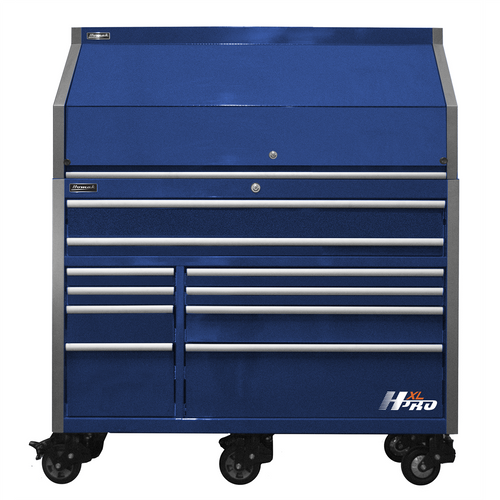 Homak Manufacturing HXL Pro Series 30" Deep 18-Drawer Roller Cabinet and Top Hutch Combo -Blue