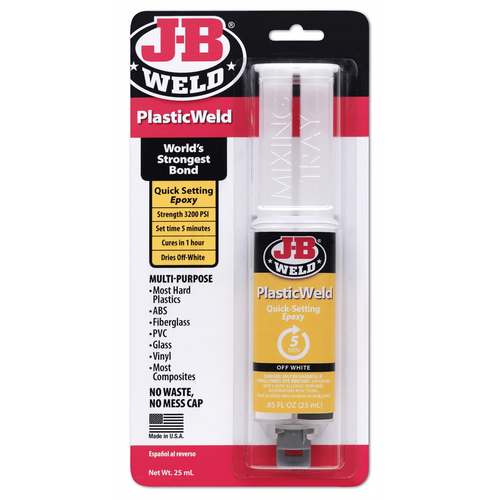 J B Weld J-B Weld 50132 PlasticWeld Quick-Setting Epoxy Syringe - 25 ml. J B Weld J-B Weld 50132 PlasticWeld Quick-Setting Epoxy Syringe - 25 ml.