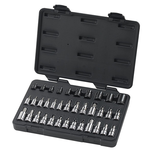 GearWrench 36 Piece 1/4 Inch, 3/8 Inch & 1/2 Inch Drive Standard Hex, E-Torx & Torx Bit SAE/Metric Socket Set