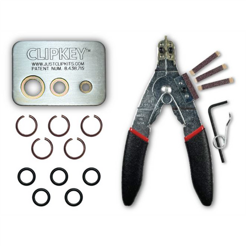 JUST CLIPS TOOL KIT WITH SNAP RING PLIERS, A CLIPKEY AND 5 SETS OF 3/8" FRICTION RINGS & O-RINGS