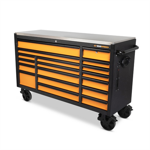 GearWrench 72 Inch 18 Drawer Rolling Tool Cabinet with Stainless Steel Worktop with Black Drawer Pull GearWrench 72 Inch 18 Drawer Rolling Tool Cabinet with Stainless Steel Worktop with Black Drawer Pull