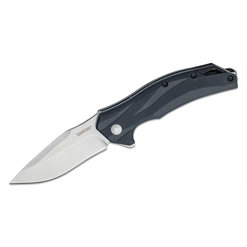 Kershaw Lateral Assisted Open Liner Lock Wide Drop Point Blade EDC Folding Pocket Knife with Stonewashed Finish - Black