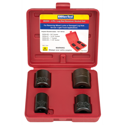 Ken-tool 4 Piece 1/2" Drive Lug Nut Remover Socket Set Ken-tool 4 Piece 1/2" Drive Lug Nut Remover Socket Set