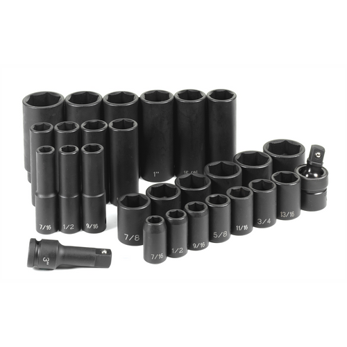 Grey Pneumatic 28 PC 1/2" DR STANDARD & DEEP LENGTH SET Grey Pneumatic 28 PC 1/2" DR STANDARD & DEEP LENGTH SET