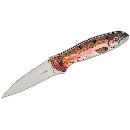 Kershaw Leek Rainbow Trout Assisted Open Liner Lock Drop Point Blade EDC Folding Pocket Knife -Trout/Silver