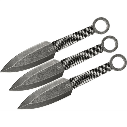 Kershaw Set of 3 Ion Spear Point Fixed Blade Throwing Knives BlackWash Finish with Nylon Sheath - Black/White