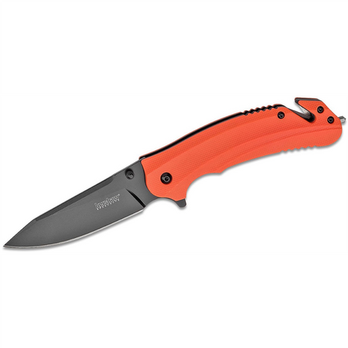 Kershaw Barricade Assisted Open Liner Lock Drop Point Blade Rescue Folding Pocket Knife - Color Orange