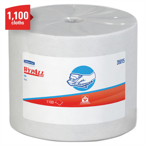 Kimberly Clark WypAll 35015 X50 Series Jumbo Roll Cloth, 9.8 x 13.4 in, 1100, Hydroknit, White, 1 Plys Kimberly Clark WypAll 35015 X50 Series Jumbo Roll Cloth, 9.8 x 13.4 in, 1100, Hydroknit, White, 1 Plys