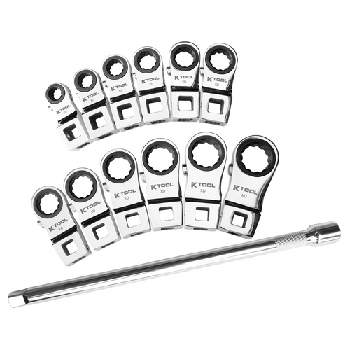 K Tool International Ratcheting Crowfoot Wrench Set Metric 13 Piece 3/8 Inch Drive 72 Tooth