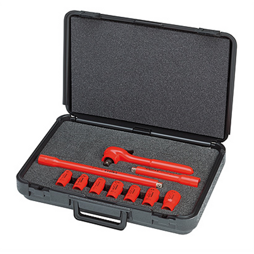 KNIPEX 10PC-1,000V INSLTD SOCKET SET 1/2IN DR METRIC