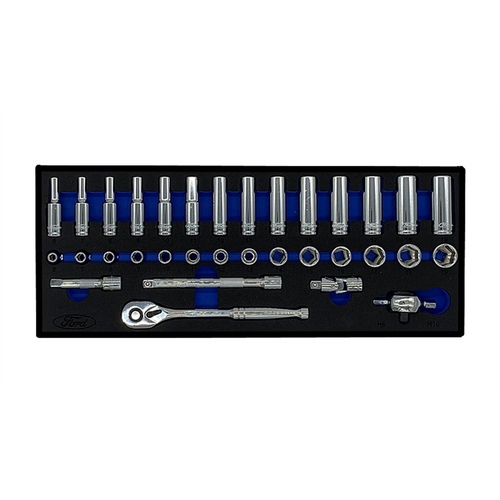 K Tool International 33Pc 3/8" Dr Met 6 Pt Std and Dp Socket Set FORD