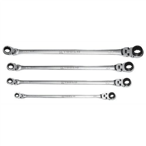 K Tool International Wrench Set 4 Piece Ratcheting Double Flex SAE 120 Tooth