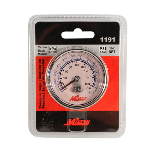 Milton Industries Gage 1/4" NPT, 0-160 PSI - Center Mount Milton Industries Gage 1/4" NPT, 0-160 PSI - Center Mount