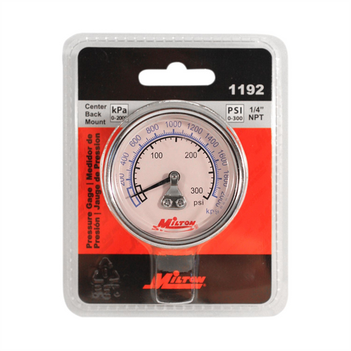 Milton Industries Gage 1/4" NPT, 0-300 PSI - Center Mount Milton Industries Gage 1/4" NPT, 0-300 PSI - Center Mount