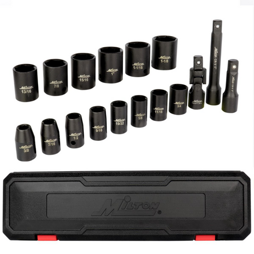 Milton Industries 17pcs 1/2 Dr. SAE 3/8" &hyphen; 1-1/8" Shallow Socket Set