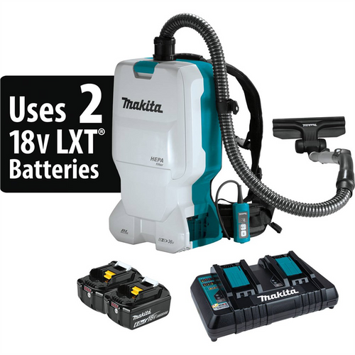 Makita 18V X2 (36V) LXT Lith-Ion Brushless Cordless 1.6 Gallon HEPA Filter Backpack Dry Vacuum (6.0Ah)
