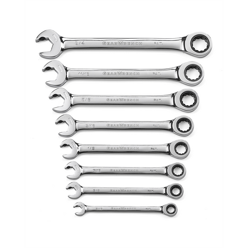 GearWrench 8 Piece 72-Tooth 12 Point Open End Ratcheting Combination SAE Wrench Set