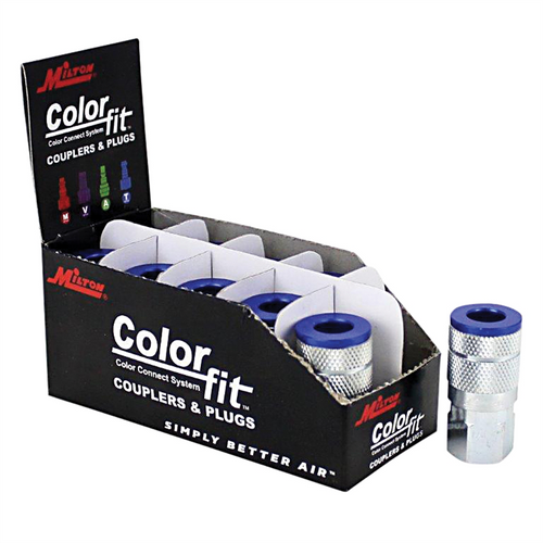 Milton Industries ColorFit Couplers, T-style Blue, 1/4" NPT Female,