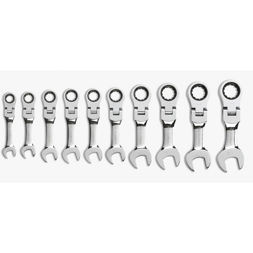 GearWrench 10 Piece 72-Tooth 12 Point Stubby Flex Head Ratcheting Combination Metric Wrench Set
