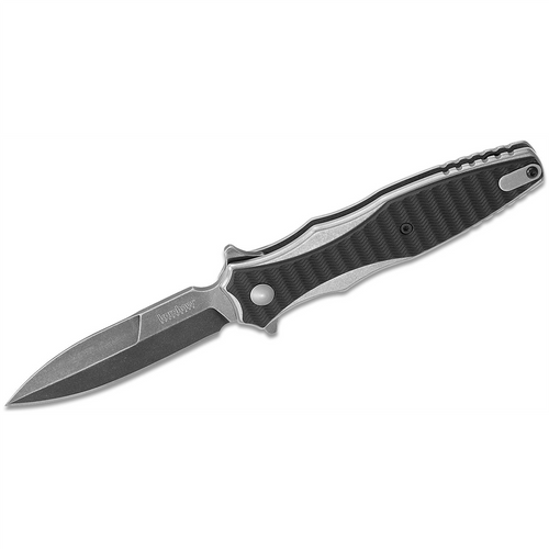 Kershaw Decimus Assisted Open Frame Lock Single Edge Spear Point Blade EDC Folding Pocket Knife with BlackWash Finish - Silver/Black
