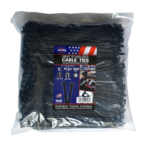Mayhew 8" 40 lbs Heat Stable Cable Ties 1000/Bag