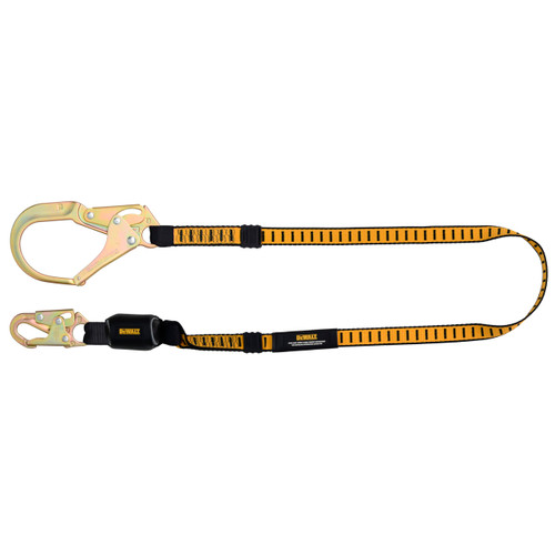 DEWALT 6 Ft. Lanyard, Single, External Absorber, with Steel Snap Hooks on D-Ring End and Steel Rebar Hook on Anchor End DEWALT 6 Ft. Lanyard, Single, External Absorber, with Steel Snap Hooks on D-Ring End and Steel Rebar Hook on Anchor End