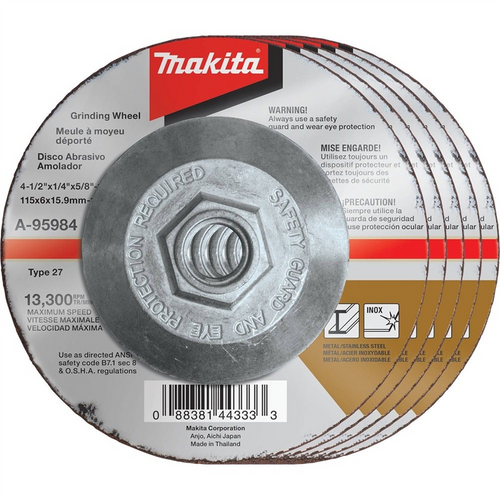 Makita 4-1/2" x 1/4" x 5/8-11" INOX Grinding Wheel (Pack of 5) Makita 4-1/2" x 1/4" x 5/8-11" INOX Grinding Wheel (Pack of 5)