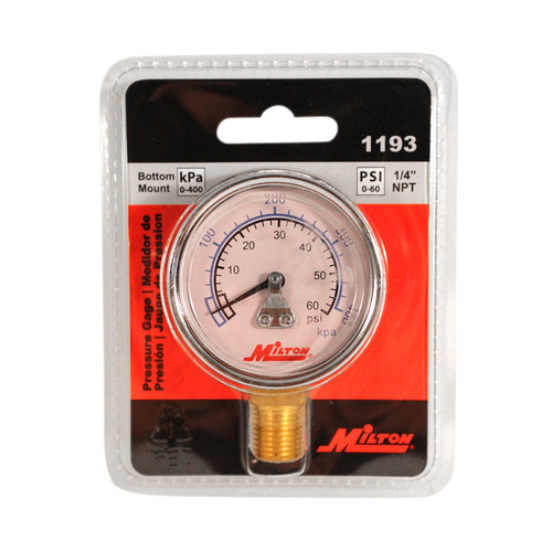 Milton Industries Gage 1/4" NPT, 0-60 PSI  - Bottom Mount
