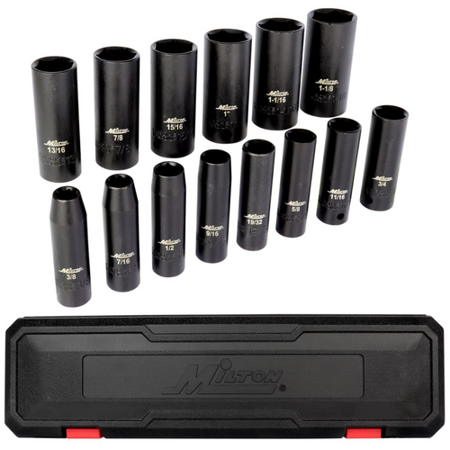 Milton Industries 14pcs 1/2 Dr. SAE 3/8" ‐ 1-1/8" Deep Socket Set Milton Industries 14pcs 1/2 Dr. SAE 3/8" ‐ 1-1/8" Deep Socket Set