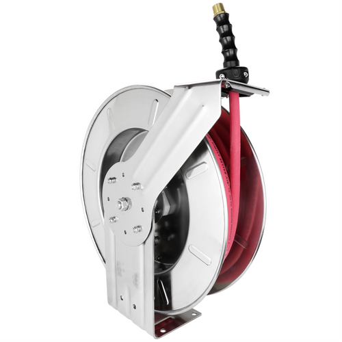 Stainless Steel Hose Reel w/ 1/2" dia x 50' of EPDM hose w/ 1/2" fittings Stainless Steel Hose Reel w/ 1/2" dia x 50' of EPDM hose w/ 1/2" fittings