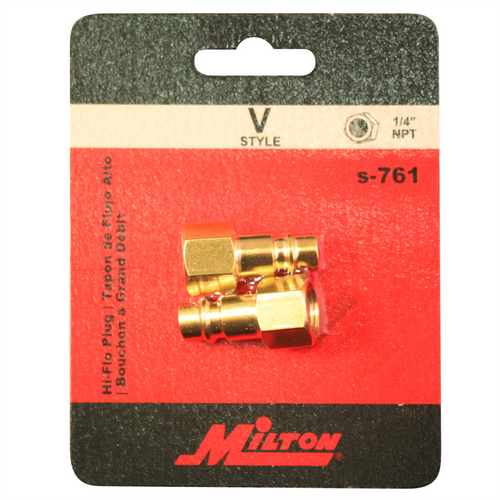 Milton Industries HI-Flo V-Style 1/4" FNPT Brass Plug 2/cd
