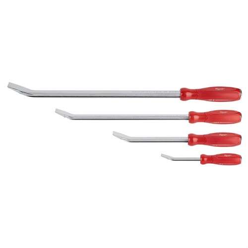 Milwaukee Tool 4-Pc I-Beam All-Metal Core Chrome Finish Pry Bar Set, (8, 12, 18, 24 In.)