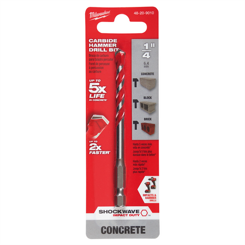 Milwaukee Tool 1/4" x 2" x 4" SHOCKWAVE Impact Duty Carbide Hammer Drill Bit Milwaukee Tool 1/4" x 2" x 4" SHOCKWAVE Impact Duty Carbide Hammer Drill Bit