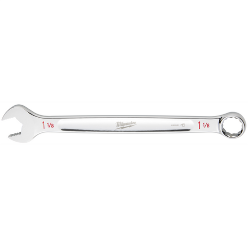 Milwaukee Tool 1-1/8" SAE Combination Wrench, 12-Point, Steel, Chrome, Ergonomic, I-Beam Handle