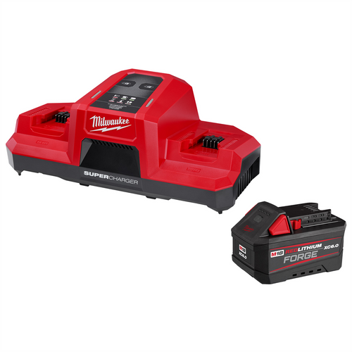 Milwaukee Tool M18 Dual Bay Simultaneous Super Charger Starter Kit with M18 18V Lithium-Ion REDLITHIUM FORGE XC 8.0 Ah Battery Pack Milwaukee Tool M18 Dual Bay Simultaneous Super Charger Starter Kit with M18 18V Lithium-Ion REDLITHIUM FORGE XC 8.0 Ah Battery Pack
